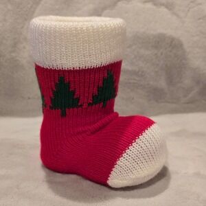 Vintage Christmas Plastic Santa Boot Stocking Red Green White Tree Design